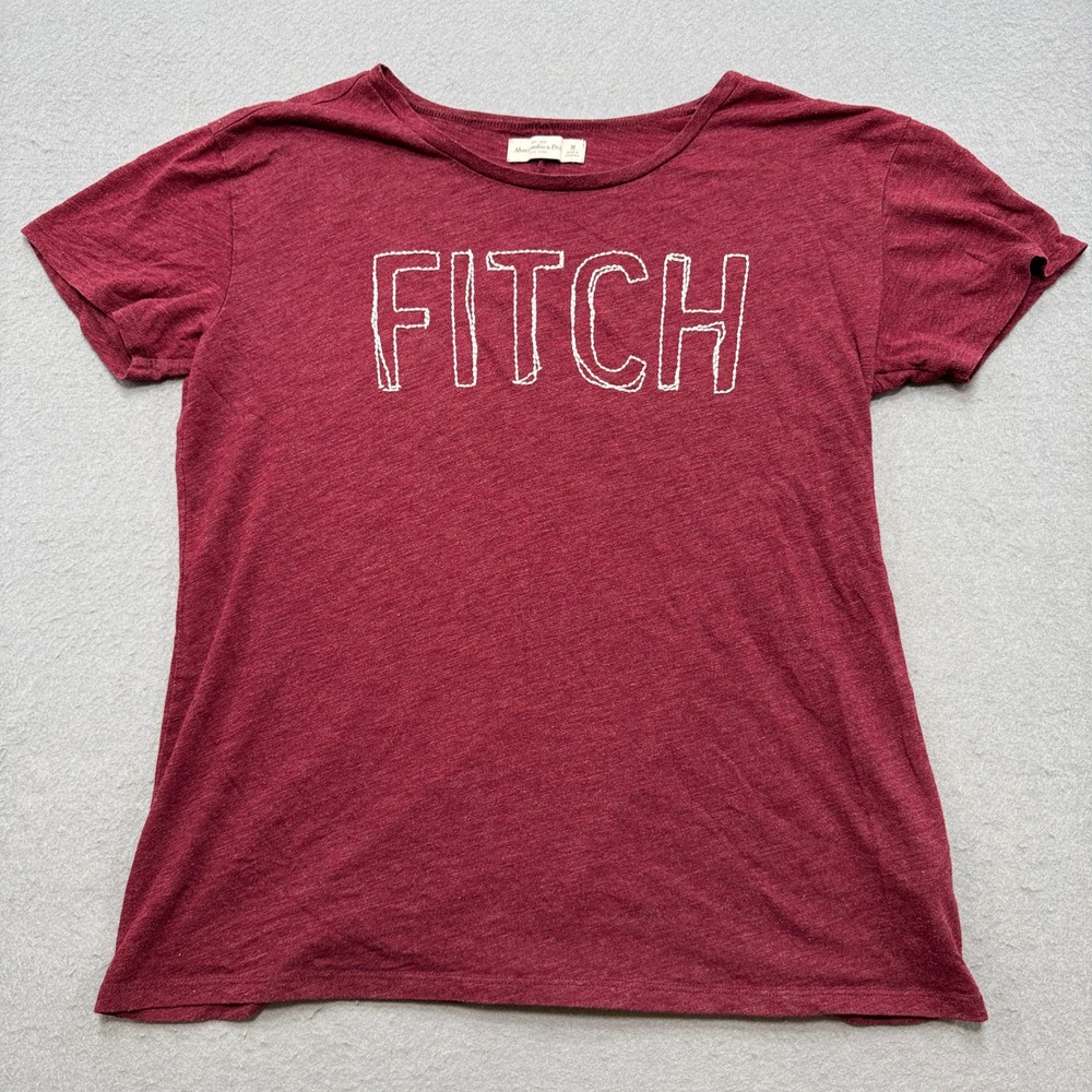 Abercrombie & Fitch T-Shirt Women's Medium Burgundy Short Sleeve Spell Out Logo